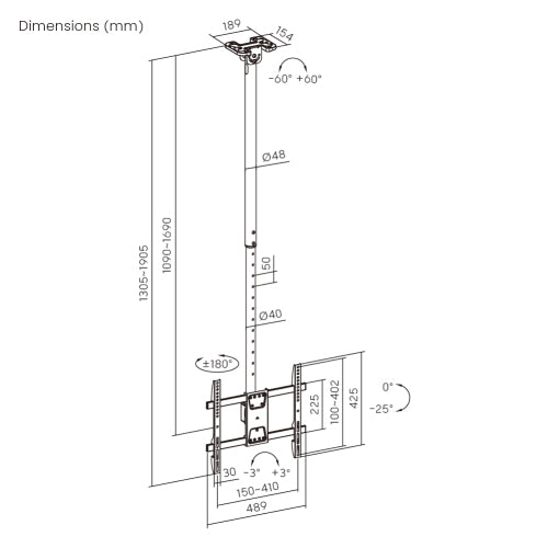 Wolff Mount Soporte de techo universal para TV – de 32 a 55 pulgadas – Giratorio e inclinable – También para techos inclinados